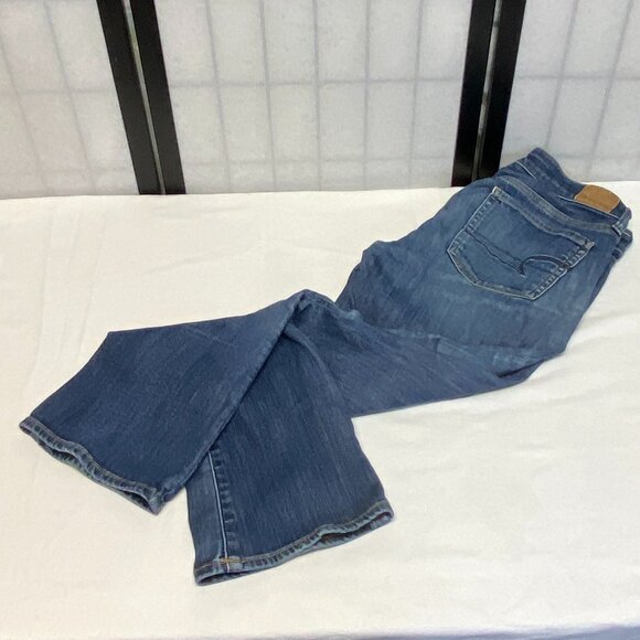 High Rise Slim Flared Kick Faded Denim Jeans American Eagle Next Level Stretch - Picture 12 of 15